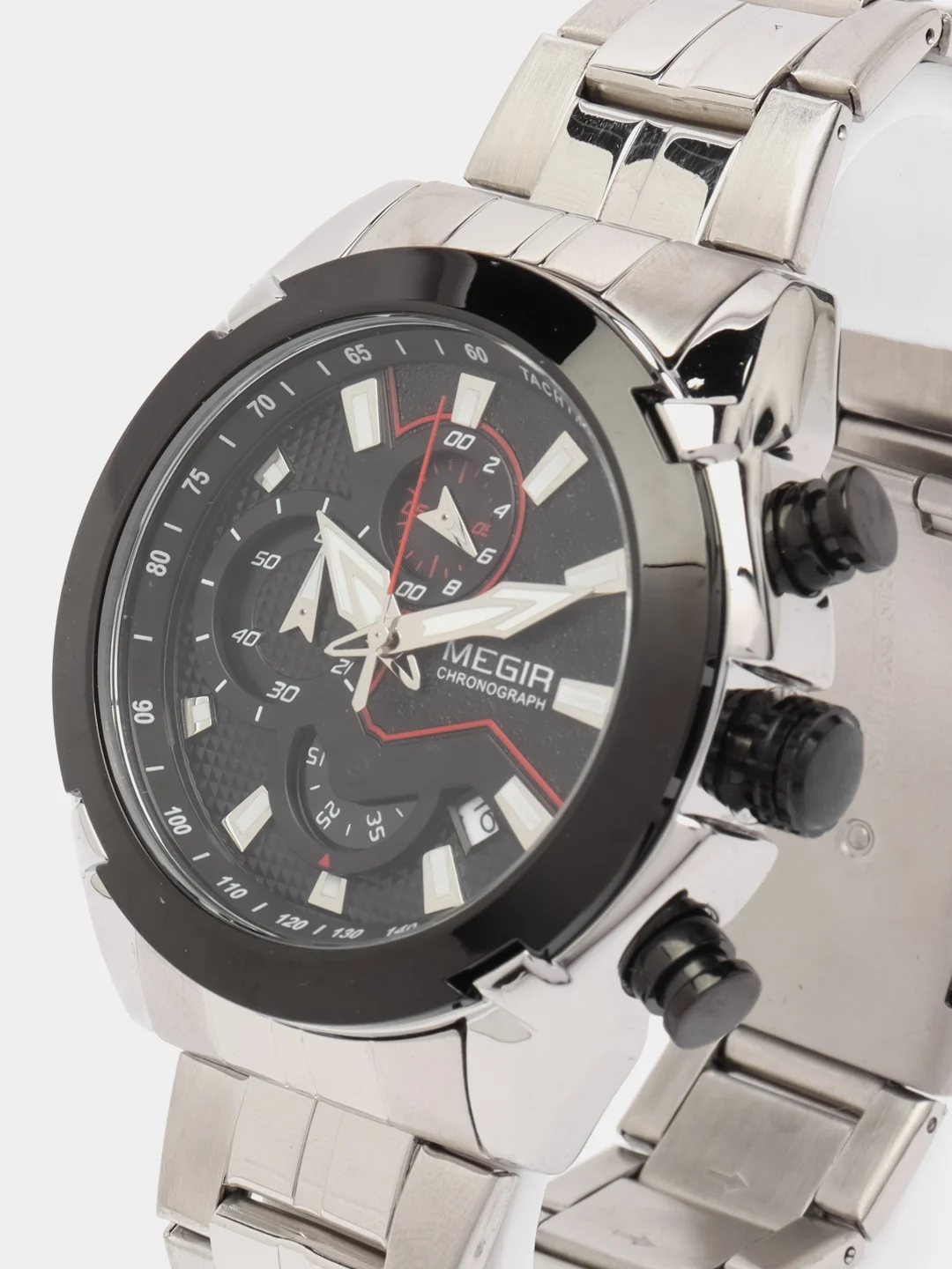 Серебряный мужские наручные часы Megir MS2065G, с хронографом, в подарочной упаковке