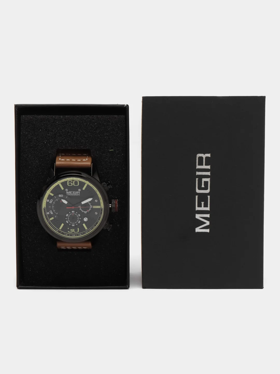 Хаки мужские наручные часы Megir ML2110G с хронографом, в подарочной упаковке