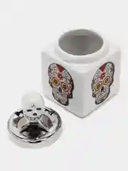 Красный пепельница бездымная керамика подарочная "Черепа в цветах"