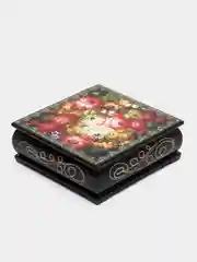 Оранжевый шкатулка жостовская, роспись, 10 x 10 см