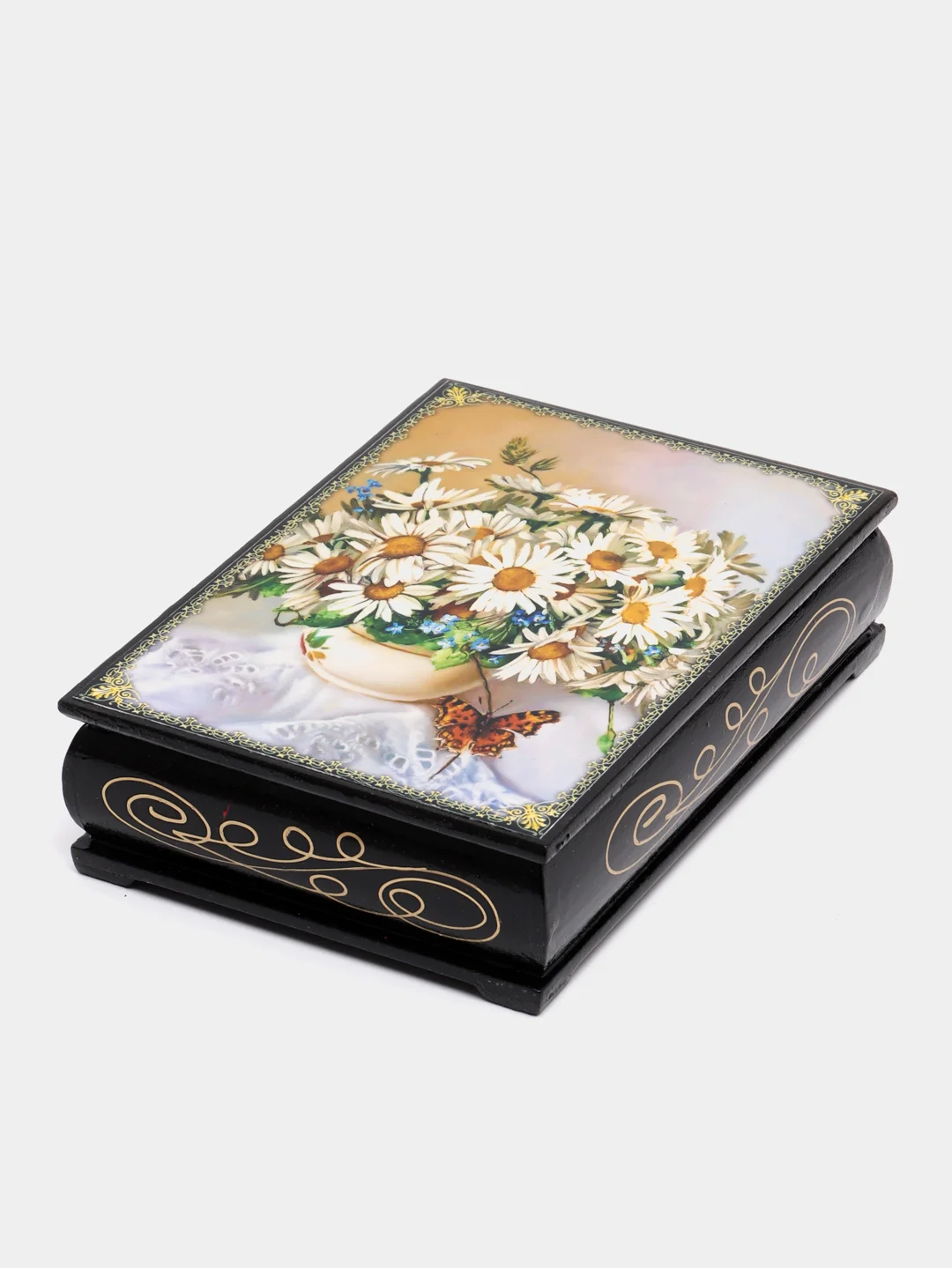 Белый шкатулка жостовская роспись,10x14 см