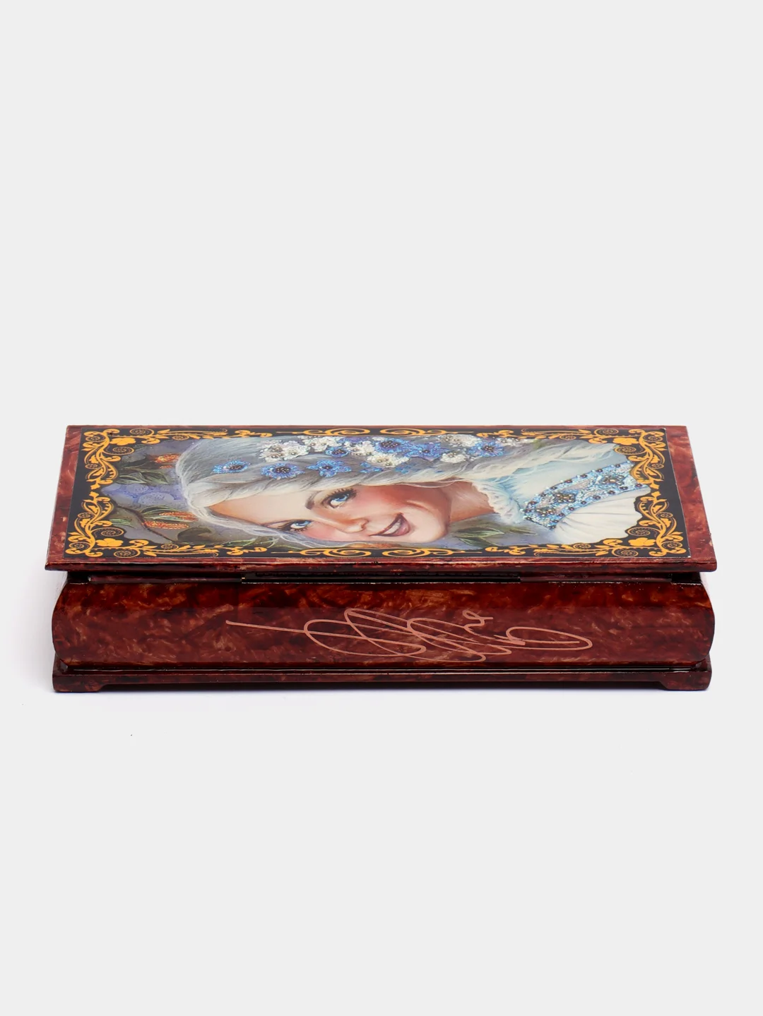 Голубой шкатулка жостовская роспись, 9 x 18 см
