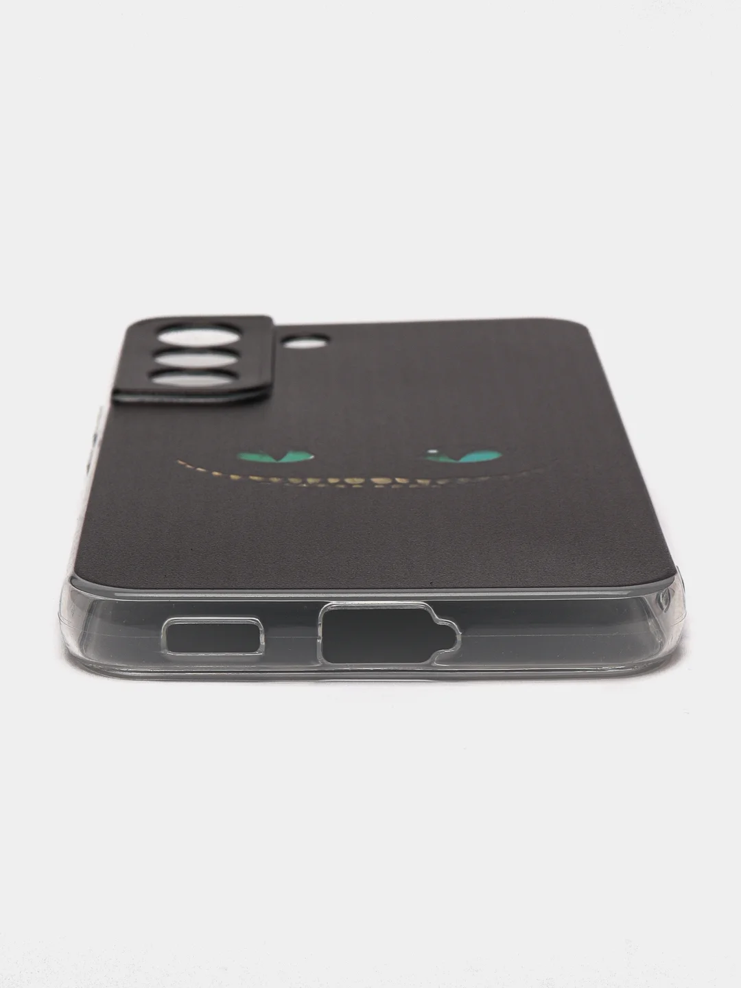 Черный силиконовый чехол на Samsung Galaxy S22 / Самсунг S22 прозрачный с рисунком, защита камеры