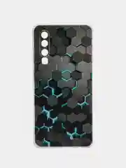 Бирюзовый силиконовый чехол на Huawei P30 / Хуавей P30 прозрачный, с рисунком, защита камеры