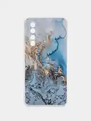Светло-синий чехол силиконовый на Samsung Galaxy A23 / Самсунг А23 прозрачный с рисунком, защита камеры