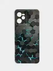 Бирюзовый силиконовый чехол на Realme C35 / Реалми С35 прозрачный, с рисунком, защита камеры
