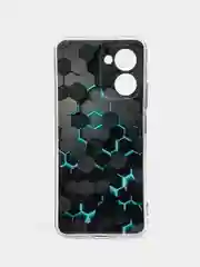 Бирюзовый силиконовый чехол на Realme C33 / Реалми С33 прозрачный, с рисунком, защита камеры