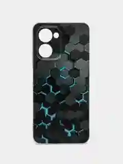 Бирюзовый силиконовый чехол на Realme C33 / Реалми С33 прозрачный, с рисунком, защита камеры