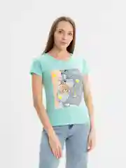 Бирюзовый футболка женская с печатью "Микки Маус", "Том и Джери"
