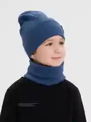 Темно-синий демисезонный комплект шапка и снуд . Весенняя шапка 4-9 лет