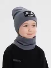Синий демисезонный комплект шапка и снуд . Весенняя шапка 4-9 лет