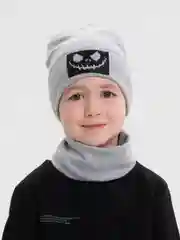 Серый демисезонный комплект шапка и снуд . Весенняя шапка 4-9 лет