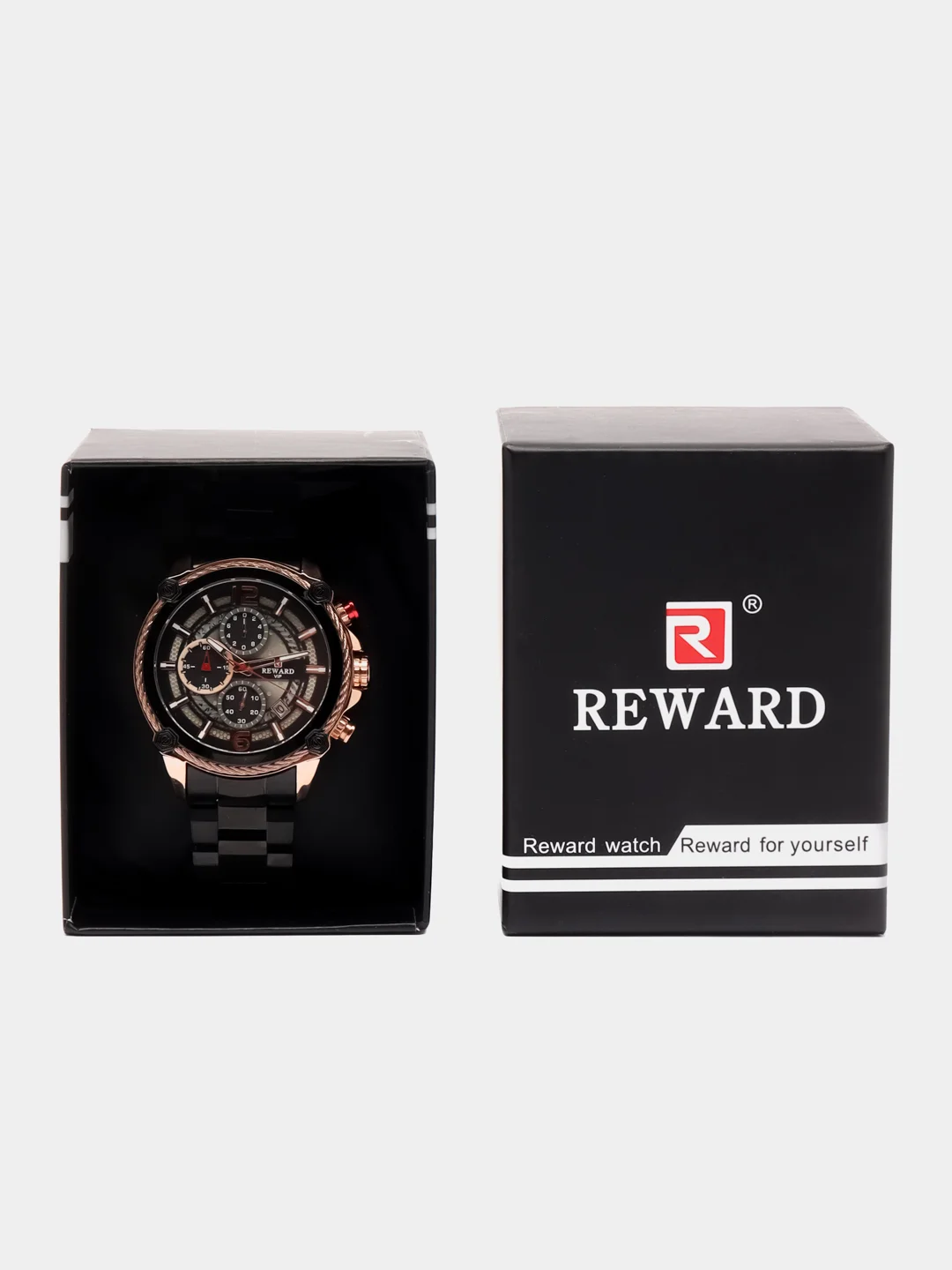 Черный мужские наручные часы Reward RD81016M с хронографом, в подарочной упаковке