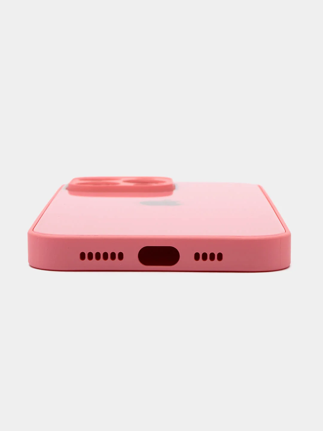 Розовый силиконовый чехол на iPhone 14, 14 Plus, 14 Pro, 14 Pro Max, со стеклянной панелью