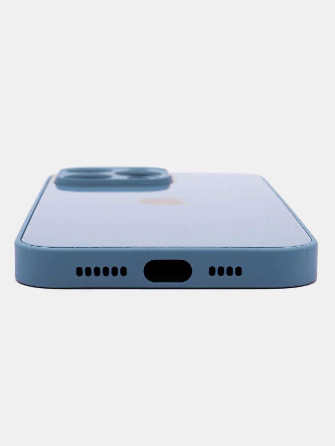 Небесно-голубой силиконовый чехол на iPhone 14, 14 Plus, 14 Pro, 14 Pro Max, со стеклянной панелью