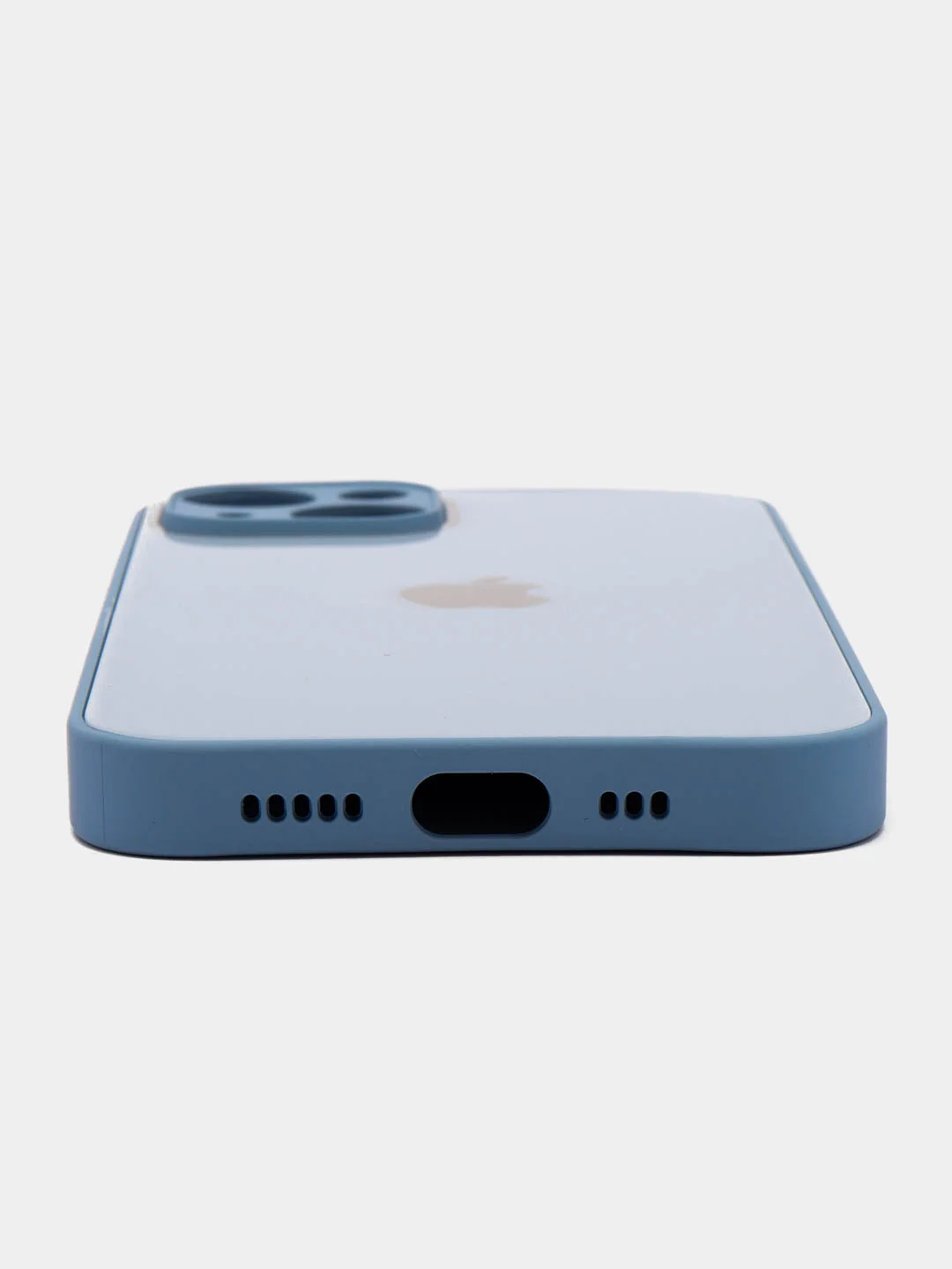 Светло-синий силиконовый чехол на iPhone 14, 14 Plus, 14 Pro, 14 Pro Max, со стеклянной панелью