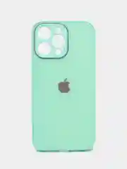 Бирюзовый силиконовый чехол на iPhone 14, 14 Plus, 14 Pro, 14 Pro Max, со стеклянной панелью