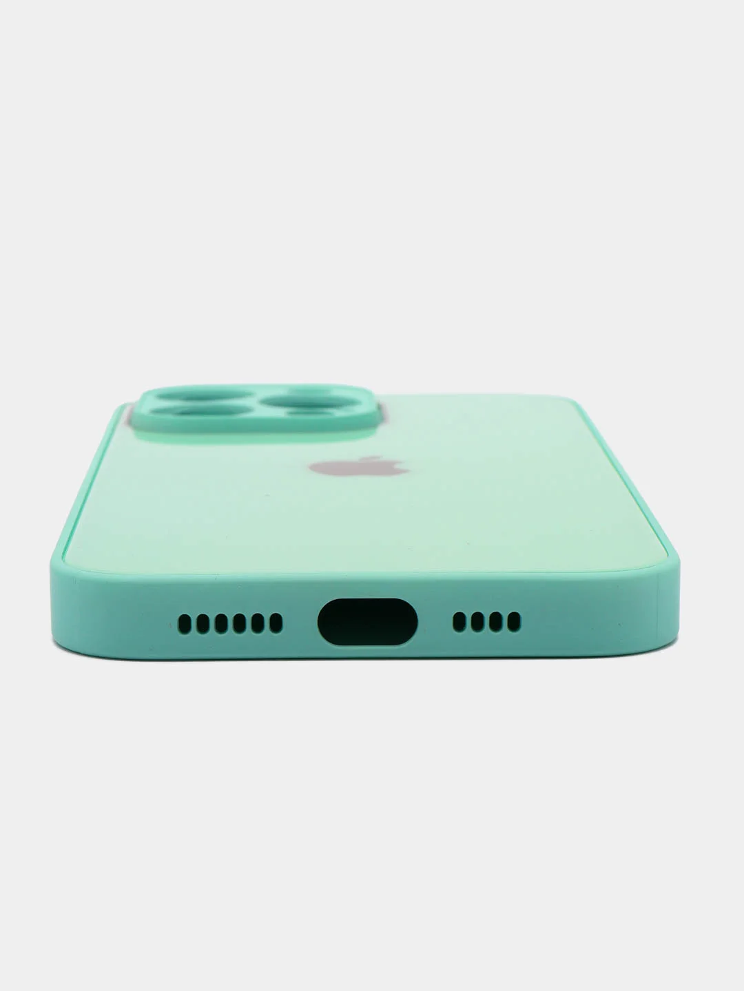Бирюзовый силиконовый чехол на iPhone 14, 14 Plus, 14 Pro, 14 Pro Max, со стеклянной панелью