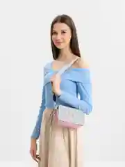 Серебряный сумка женская, кросс-боди, с широким текстильным ремнем