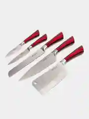 Бордовый набор кухонных ножей с цельнометаллической ручкой 9 предметов в подарочной коробке