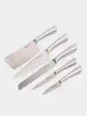 Серебряный набор кухонных ножей с цельнометаллической ручкой 9 предметов в подарочной коробке