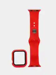 Красный бампер с защитным стеклом и ремешком для Apple Watch 38/40/41/42/44/45/49