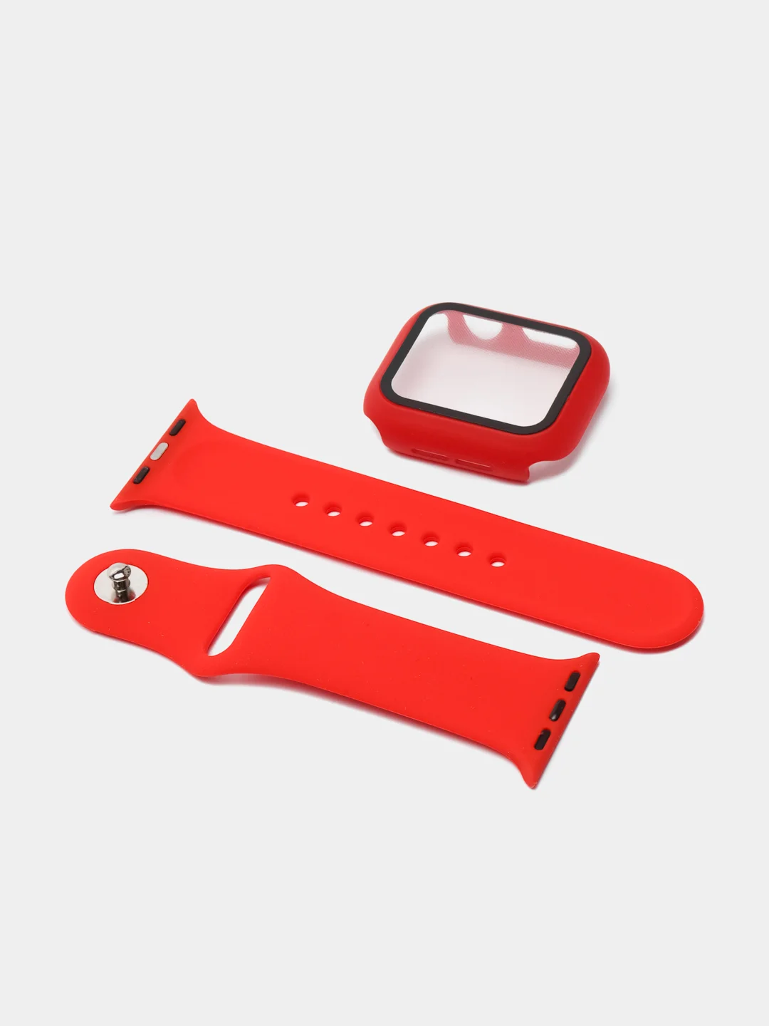Красный бампер с защитным стеклом и ремешком для Apple Watch 38/40/41/42/44/45/49