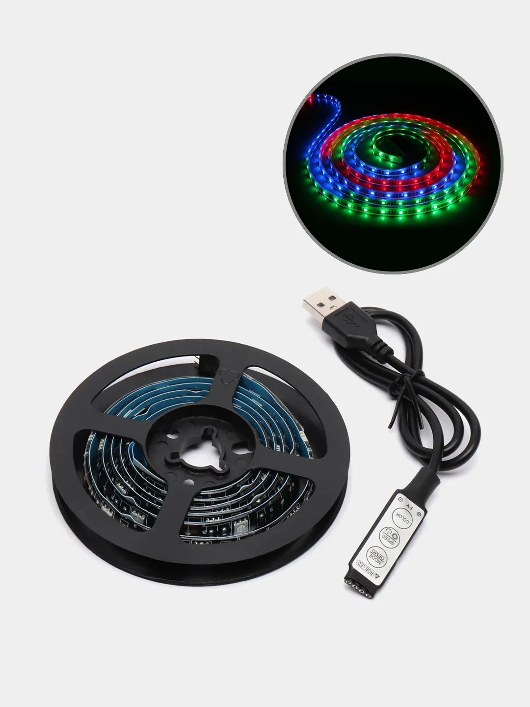 Черный светодиодная LED лента, с USB,  влагозащитная, 1 м