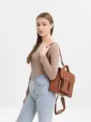 Коричневый портфель женский кожаный, рюкзак из эко кожи школьный в корейском стиле
