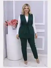 Тёмно-зелёный костюм классический двойка жилетка с брюками, большие размеры