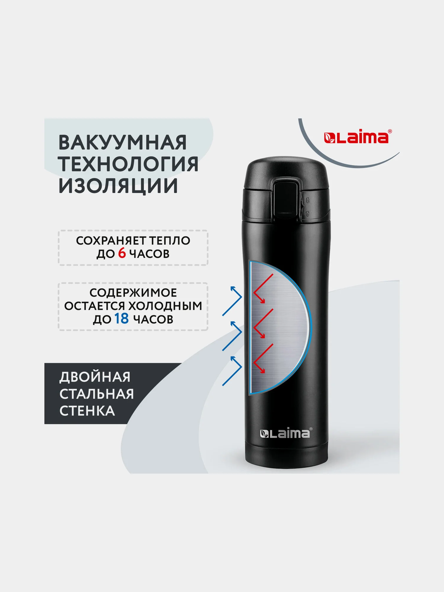 Термокружка, термостакан с двойной стенкой из нержавеющей стали, 470 мл, Laima, 608080