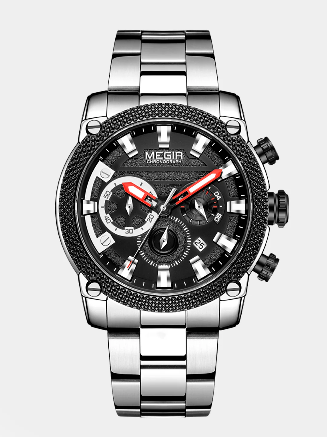 Серебряный мужские наручные часы Megir MS2134G, с хронографом, в подарочной упаковке