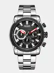 Серебряный мужские наручные часы Megir MS2134G, с хронографом, в подарочной упаковке