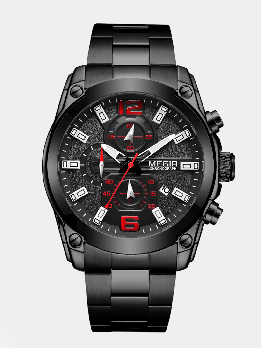 Черный мужские наручные часы Megir MS2063G, с хронографом, в подарочной упаковке