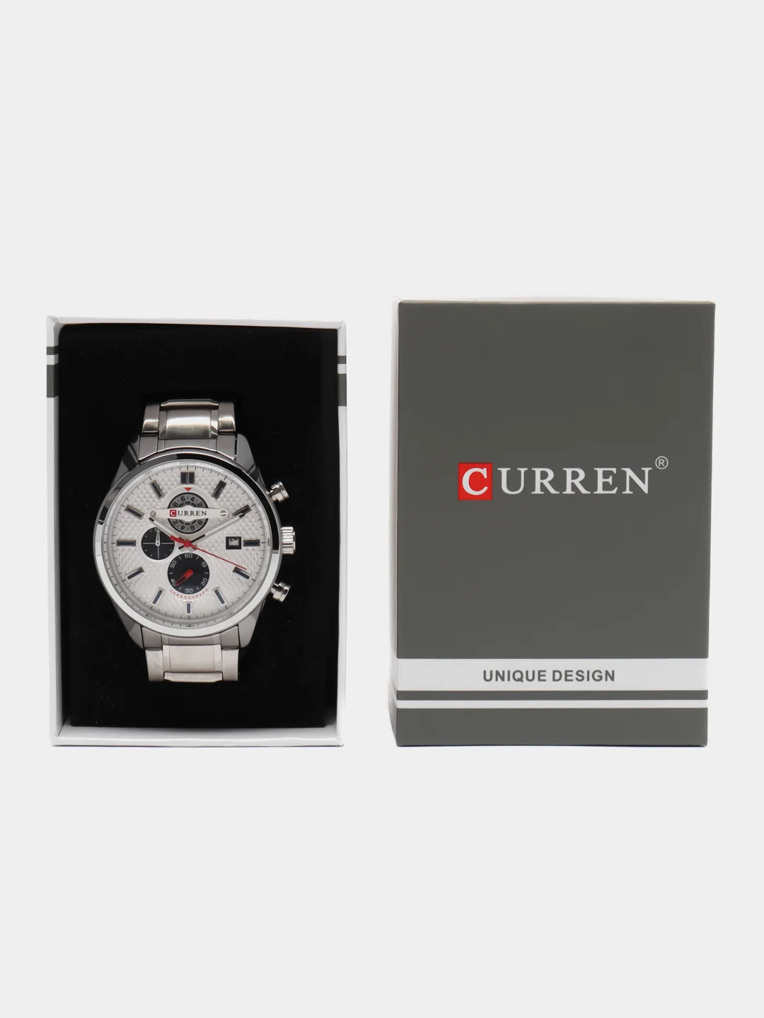 Серебряный мужские наручные часы Curren 8352 с хронографом в подарочной упаковке