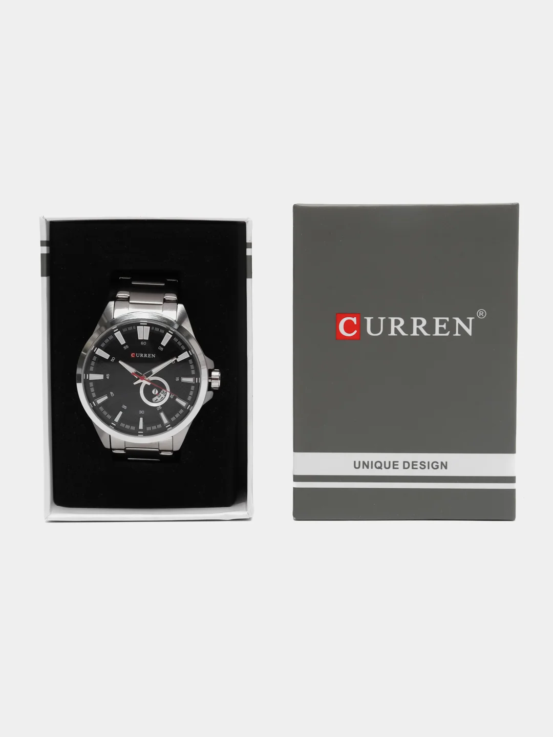 Серебряный мужские наручные часы Curren 8372 с календарем в подарочной упаковке
