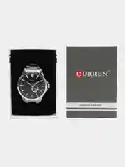 Серебряный мужские наручные часы Curren 8372 с календарем в подарочной упаковке