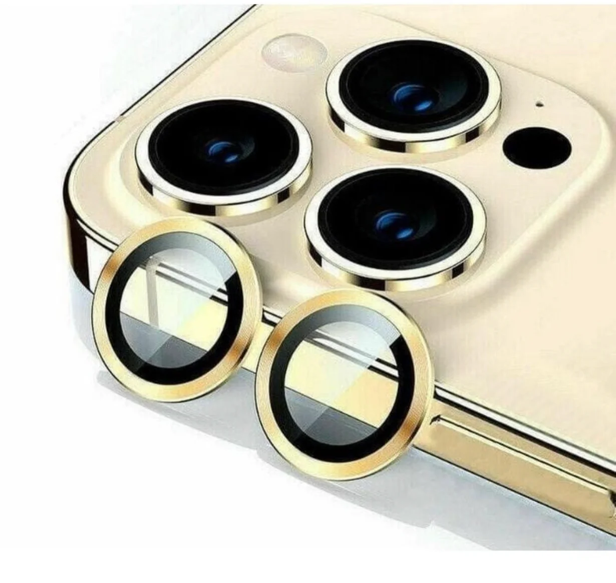 Золотой защитные линзы на камеру iPhone 11/Pro/ProMax, 13/Pro/ProMax, 14/Pro/ProMax/14+