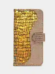Желтый чехол-книжка со стразами для iPhone 11, 12, 13, 14
