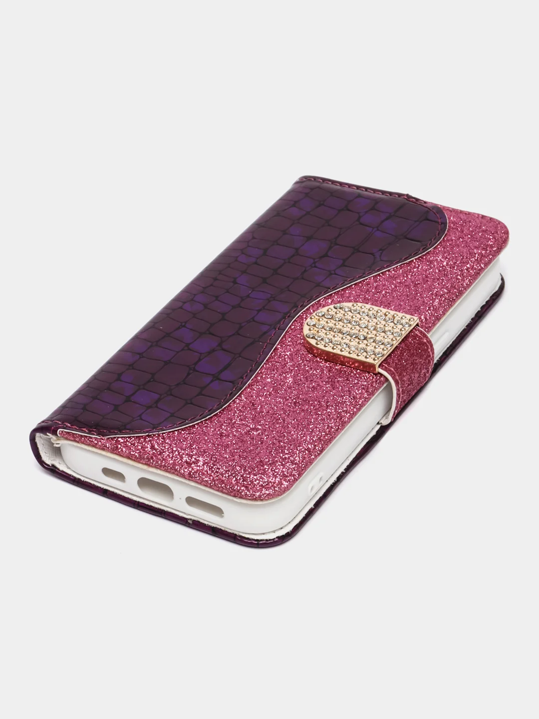 Пурпурный чехол-книжка со стразами для iPhone 11, 12, 13, 14