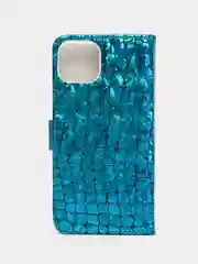 Голубой чехол-книжка со стразами для iPhone 11, 12, 13, 14