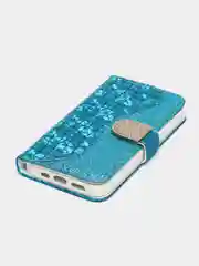 Голубой чехол-книжка со стразами для iPhone 11, 12, 13, 14