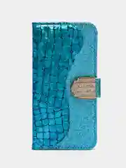 Голубой чехол-книжка со стразами для iPhone 11, 12, 13, 14
