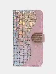 Пудровый чехол-книжка со стразами для iPhone 11, 12, 13, 14