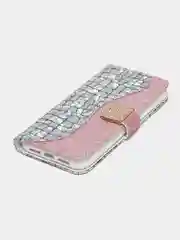 Пудровый чехол-книжка со стразами для iPhone 11, 12, 13, 14
