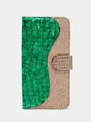 Бирюзовый чехол-книжка со стразами для iPhone 11, 12, 13, 14