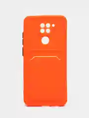 Оранжевый силиконовый чехол для Xiaomi Redmi Note 9 (Сяоми Ноут 9), с карманом для карт, прозрачный