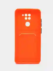Оранжевый силиконовый чехол для Xiaomi Redmi Note 9 (Сяоми Ноут 9), с карманом для карт, прозрачный
