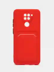 Красный силиконовый чехол для Xiaomi Redmi Note 9 (Сяоми Ноут 9), с карманом для карт, прозрачный
