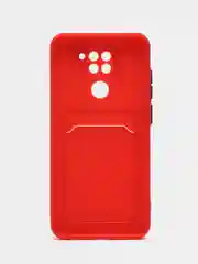 Красный силиконовый чехол для Xiaomi Redmi Note 9 (Сяоми Ноут 9), с карманом для карт, прозрачный
